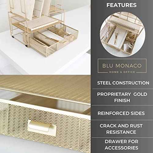 BLU MONACO Gold Desk Organizer ? Cute File Holder for Desk & Drawer Storage for Office Supplies, Paper, Devices & Folders