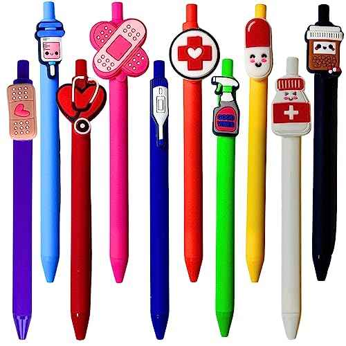 10 PC Nurse Pens | Funny Best Cute Nurses Pen Set Accessories for Work, Nursing Student, Medical Assistant, NICU, ER, ICU; Must haves Gifts, Essentials, Nurses Week Bulk, Appreciation Gift