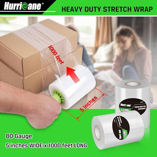 HURRICANE Stretch Wrap Film Refill Rolls, Clear Roll, 2 Pack 80 Gauge