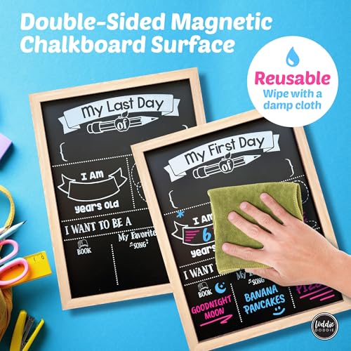 Loddie Doddie Double Sided Chalkboard Sign for First & Last Day of School, Light Wood