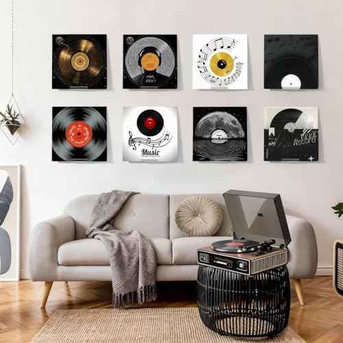 Kalami 12 Pack Vinyl Record Holder Wall Mount No Drill, Self Adhesive Acrylic Record Shelf Display Racks for LP Album Covers CD Book Picture Frames