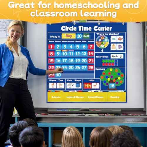 Circle Time Learning Center Pocket Chart Classroom Calendar for Kids, Weather Chart Counting Alphabet Ten Frame Color, Kindergarten Preschool Classroom Must Haves Pre K Learning Activities