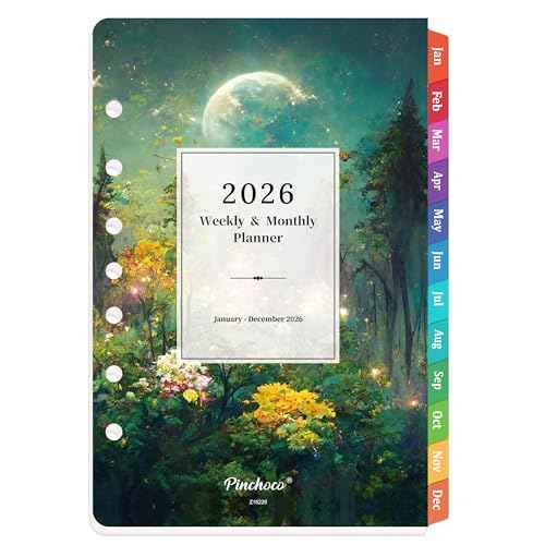 2026 Planner Refills - Planner Refills 2026, JAN 2026 - DEC 2026, 5-1/2" x 8-1/2", A5 Planner Inserts, 2026 Weekly and Monthly Planner Refill with 7-Hole Punched, Colorful Tabs - Dreaming Moon