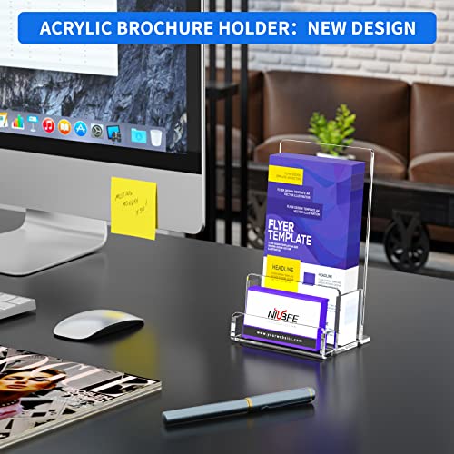 NIUBEE 2 Pack Acrylic Brochure & Business Card Holder 4x6 Display Stand