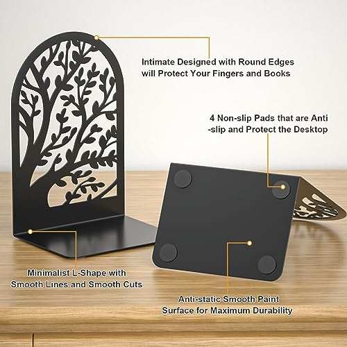 VFINE 3 Pairs Tree Style Black Decorative Metal Bookends - Unique Landscape Design