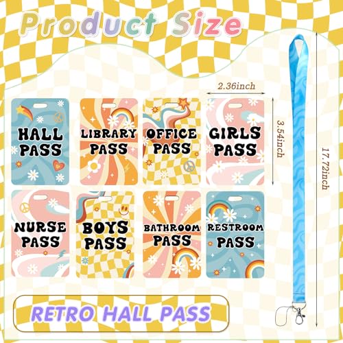 Retro Style Classroom Passes Set with Lanyards - 8 Student Identification Cards