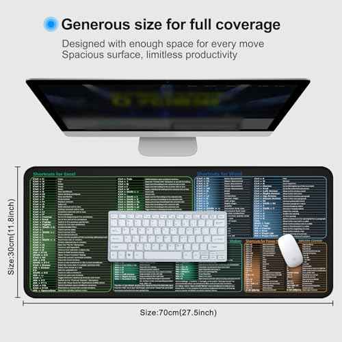 secret corner excel&Word&Windows&powerpoint Cheat Sheet Mousepad,Extra Large Office Desk Accessories Desk mat,Office Keyboard Shortcuts Mouse pad, Non-Slip for Computer Gaming Mouse pad 27.6"x11.8"