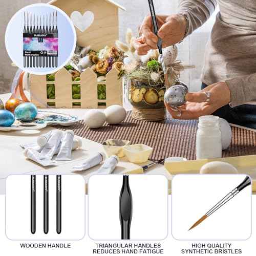 Detailing Paint Brush, 11 Pcs Miniature Paint Brushes with Triangular Handles, Art Paint Brushes for Acrylic Painting, Model, Face, Figurine, Watercolor, Oil, Paint by Numbers Kit for Adults