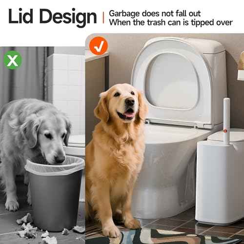 CTIME Bathroom Trash Can Set - Narrow White Plastic Small Trash can, a Toilet Wand, Toilet Brush Holder and 36 Refills, 2 Gallon Trash can with pop-up lid, Suitable for bathrooms and Small Toilets.