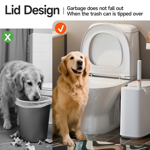 Ctime 3-in-1 Bathroom Trash Can with Toilet Brush & 36 Refills – Compact Space-Saving Set