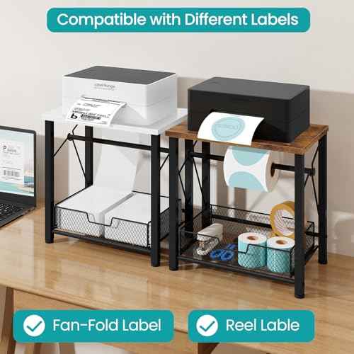 ELITEROO Label Holder for Rolls and Fan-Fold Labels, Wooden Thermal Label Holder for Desktop Label Printer, Shipping Label Stand for Thermal Printer Accessory, for Home Office Small Businesses, Brown