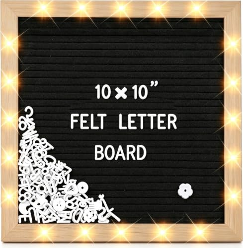 Hiflyer 10x10 Insulated Felt Letter Board with LED Lights, Changeable Messages