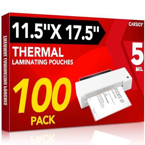 CAREGY 100 Pack Laminating Sheets, Hold 11 x 17 Inch Sheet, 5 Mil Clear Thermal Laminating Pouches 11.5 x 17.5 Inch Lamination Sheet Paper for Laminator, Round Corner