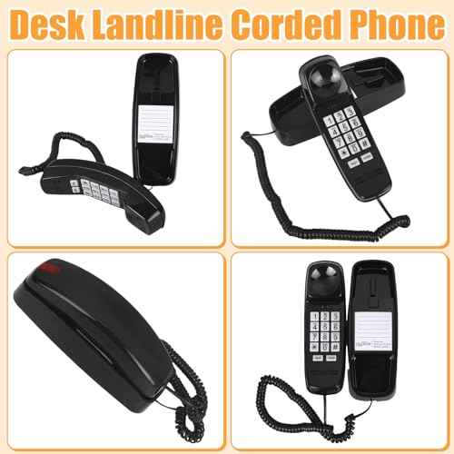 4 Pcs Wall Landline Phone with Corded Loud Volume Large Button Home Phone Classic Wall Mounted Phone Retro Visual Mini Telephone for Bathroom Kitchen Office Hotel, Black
