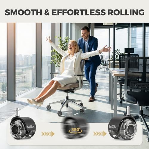 Sytopia Grey 2-Inch Office Chair Casters Set of 5 - Smooth Universal Fit, Quiet Rubber Wheels for Carpet & Hardwood Floors