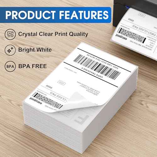 MaxGear 4" x 6" Direct Thermal Labels, 2000 Fanfold Labels, for Shipping & Mailing, Perforated White, Commercial Grade with Permanent Adhesive, Compatible with Most Thermal Printers,4 Stack
