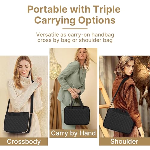 Bible Cover Case for Women, Large Quilted Bible Bag with Shoulder Strap and Handle, Bible Study Supplies Journaling Kit with Highlighters Pens No Bleed Tabs Notebook Cross Clips (Black)