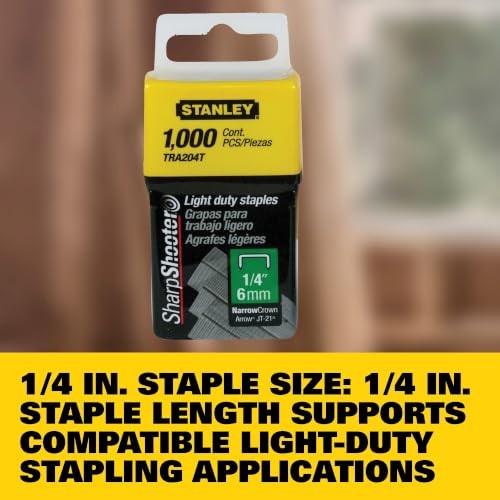 Stanley 1/4 in Light-Duty Staples (TRA204T) 1000 Pack, Black/Yellow