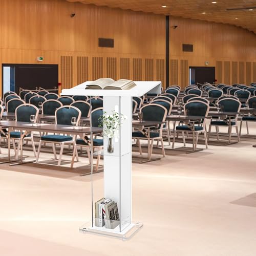 45.3in Acrylic Podium Lectern with Cross Design, Double Shelves - Easilywinlife