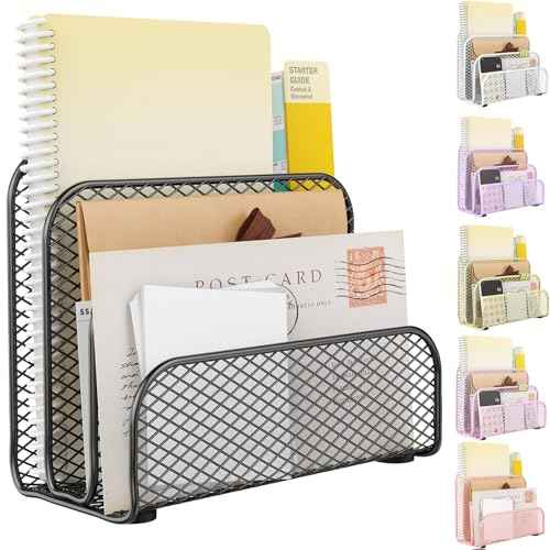 gianotter Mail Organizer Countertop, Metal File Holder with 3-Slot, Bill Organizer for Office Receipts and Letter Paper Storage (Black)