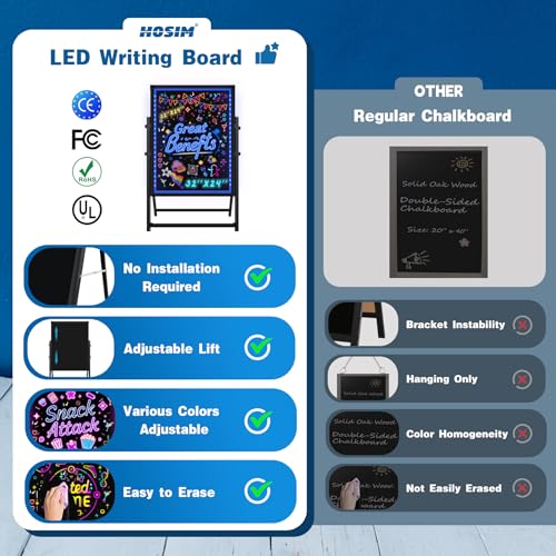 Hosim 32"x 24" LED Message Writing Board with 8 Markers & 16 Lighting Colors - Illuminated Neon Sign for Restaurants & Events