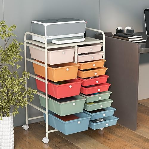RELAX4LIFE Macaron 15-Drawer Rolling Storage Cart, 34.5" H with 4 Wheels