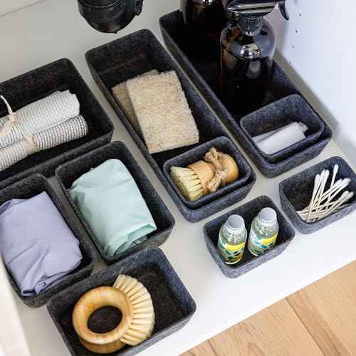 Three by Three Seattle Felt¡¤Like¡¤It! Felt Bins for Office, Crafts, Classroom, Living Room, Bedroom: Charcoal, Set of 10