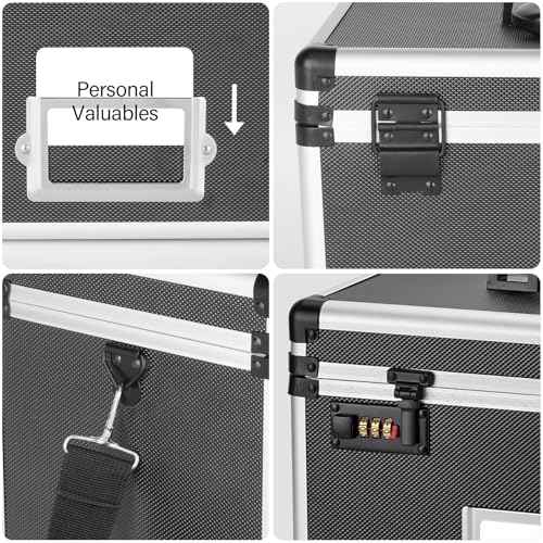 11" x 7" x 8.3"Black Lockable Storage Box w/Combination Lock - Portable Safe & Medicine Lock Box w/Label Slot, Secure for Docs, Medicine, Cash, Valuables | Ideal for Home & Office & Travel