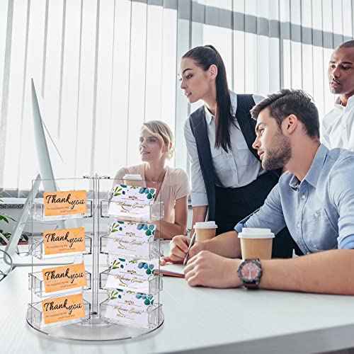 Qunclay Acrylic Business Card Holder Multi Slot Card Organizer Plastic Rotating Clear Sticker Holders Multi Pocket Rotating Countertop Organizer Display(24 Pocket)