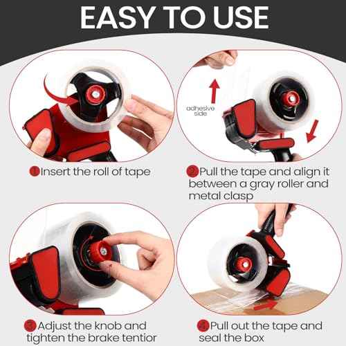 2 Pack Packing Tape Dispenser Gun with 12 Roll 2 Inch Packing Tape Gun 2.7 Mil Heavy Duty for Storing, Shipping, Moving, Carton and Box Sealing