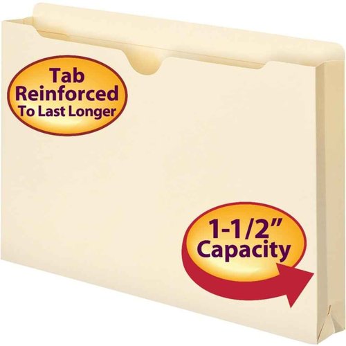 Smead File Jacket, Reinforced Straight-Cut Tab, 1-1/2" Expansion, Legal Size, Manila, 50 per Box (76540) (Pack of 1)