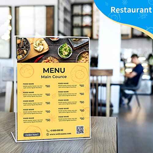 SUNEE 12 packs Clear Plastic Sign Holders for 8.5x11 Paper, Vertical L-shape Frame for Displaying Signs and Menus