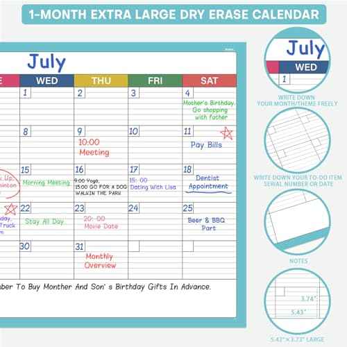 Dry Erase Calendar for Wall - Undated 1 Month Wall Calendar Dry Erase, 40" x 28", Erasable & Reusable Laminated White Board Calendar with 8 Round Stickers, Great Layout Wall Calendar Dry Erase for Home