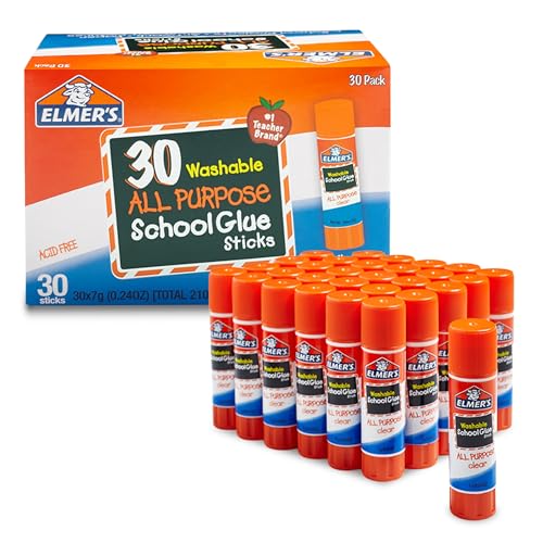 Elmer's All Purpose School Glue Sticks 30 Count, Washable & Acid-Free, 7g
