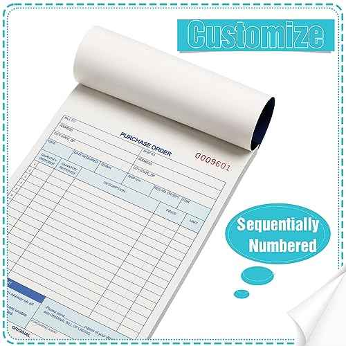 Lincia 10 Pack Purchase Order Book 3 Part Carbonless Purchase Order Forms for Small Business with Carbon Copies Cover, 50 Sets Per Book, 8.4 x 5.5 Inch