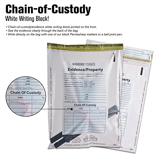BankSupplies Clear Evidence Bags | Case of 100 | 9W x 12H | Tamper Evident Seal | Write-On Panel for Information | Plastic Safety Security Bag | Serial Numbers & Tear Off