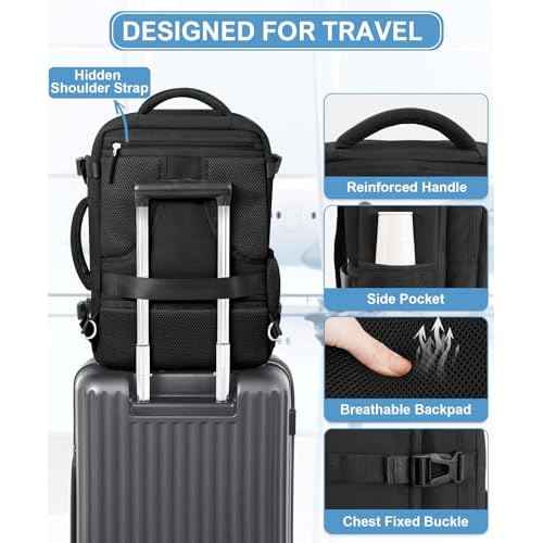 Beraliy Travel Backpack for Men Women, Lightweight Personal Item Trave Bag for Airlines, Carry On Backpack with USB Charging Port, Durable Laptop Backpack, College Weekender Work Daypack, Black