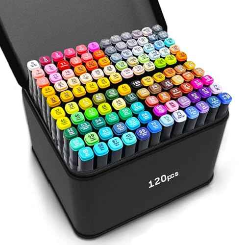 120 Colors Alcohol Markers with Base, Permanent Dual Tip Art Markers for Adults Anime Coloring Sketch Illustrations Pefect for Gift- Refillable