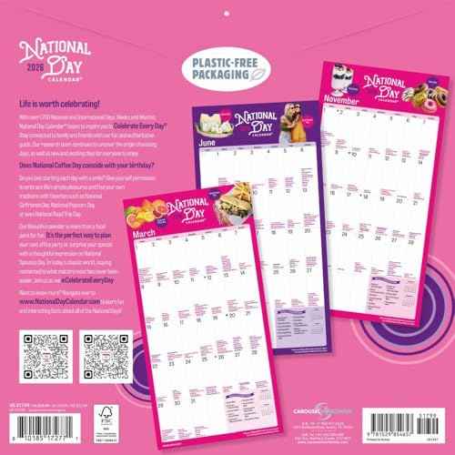 Carousel Calendars, National Day 2026 Wall Calendar, 12'' X 12'', 16-Month Calendar with Stapled Binding