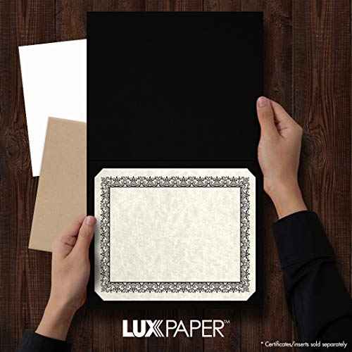 LUXPaper 9.5" x 12" Certificate Holders | Black Linen | Embossed Gold Foil Border | 100lb. Cover | 25 Qty