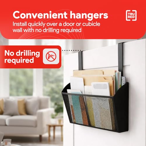 TRU RED Mesh Letter Wall File Organizer - 1 Pack, Single Pocket, Black, Wall-Mounted Office Storage