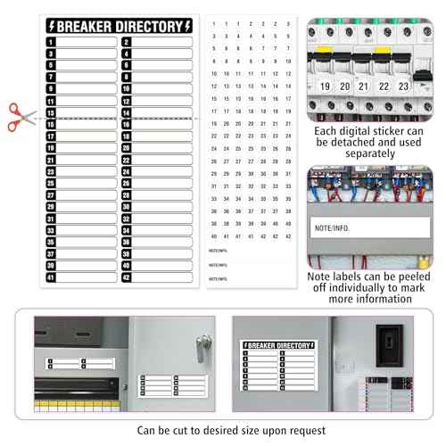 14 Sheets Breaker Panel Labels, 10 Electrical Box Catalog Labels and 4 Number Stickers, Colorful Durable Removable Electrical Number Directory Load Center Sticker £¨Black£©