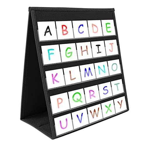 EAMAY Desktop Pocket Chart, Tabletop Teaching Classroom Pocket Charts Double-Side and self-Standing Pocket Chart for Kindergarten, Home Use or Classroom (Black)