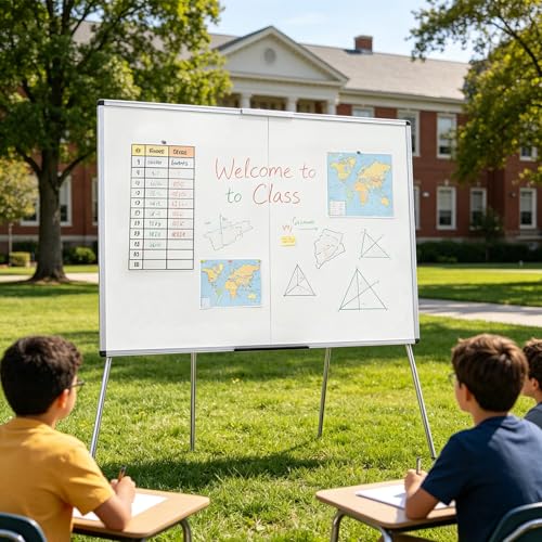 VIZ-PRO Magnetic Whiteboard Easel Foldable 48x36 Inches, Adjustable Stand