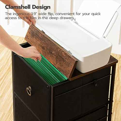 HOOBRO 2 Drawer Mobile File Cabinet, Rolling Printer Stand, Vertical Filing Cabinet, Office Drawers, Filing Cart for Home Office, A4/Letter Size, Nonwovens Drawer, Black and Rustic Brown BFK20WJ01