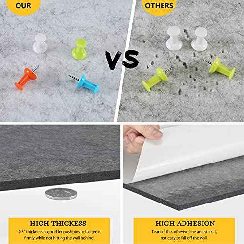 12" Large Bulletin Board with 30 Push Pins, Pack of 8 Hexagon Felt Pin Board Notice Boards for Home Office Kitchen, Felt Wall Tiles for Photos Memos