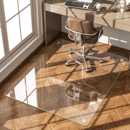 30x48 in Tempered Glass Chair Mat - Heavy-Duty Clear Glass, 0.2" Thick, 27 lb, 1200 lb Capacity, Anti-Slip Pads, Easly