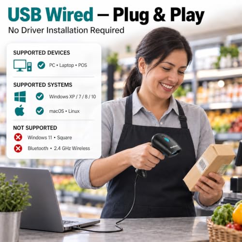 Anyeast Gray USB Barcode Scanner with Stand - 1D/2D Code Reader, Wired Inventory Scanner