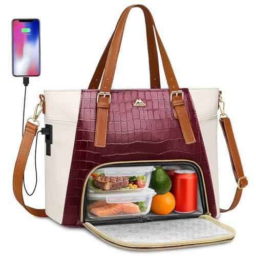 MATEIN Laptop Tote Bag with Lunch Compartment Detachable, 15.6 Inch Insulated Work Tote Bag for Women PU Leather Work Purse with Lunch Compartment, Computer Handbag Commute Office