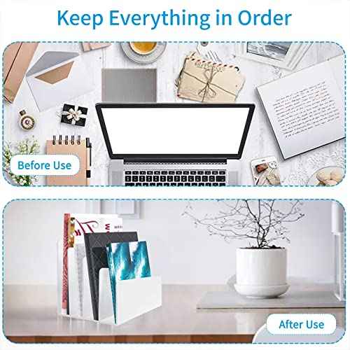 2PCS 4 Sections Acrylic File Organizer for Desk, White Acrylic File Holder Sorter for Office Supplies